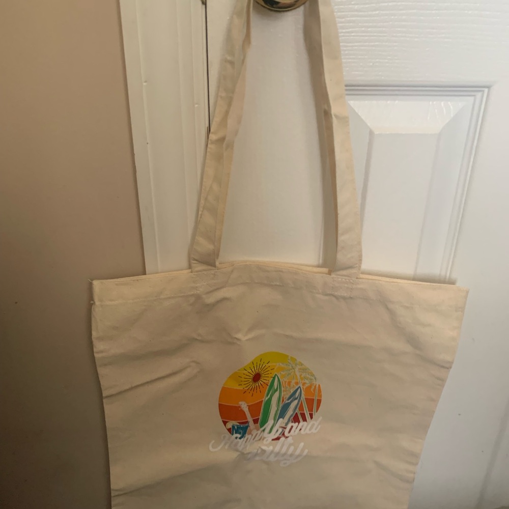 Cream Canvas Tote Bag with Tropical Graphic